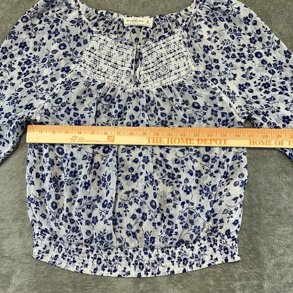 Abercrombie & Fitch Sheer Women's Top Medium Navy White Floral Embroidered Boho - Picture 6 of 12